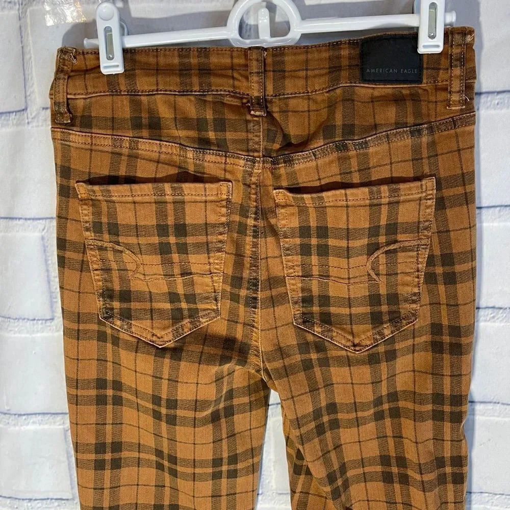 American Eagle size 4 next level check plaid rust color pants hi rise Jeggings